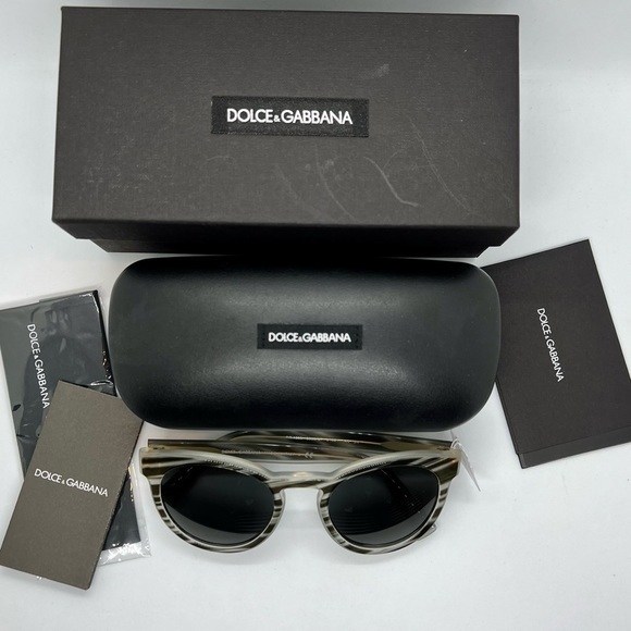 NEW Dolce & Gabbana 51mm Sunglasses Black Gray Striped Eyewear 100% Authentic - Picture 13 of 16